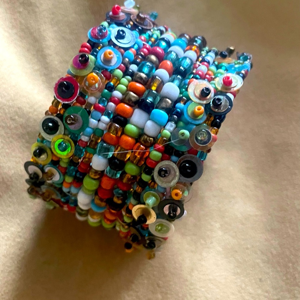 Colourful beaded cuff bracelet